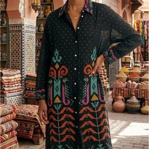 Zara Black Maxi Dress with Multicolor Patterns